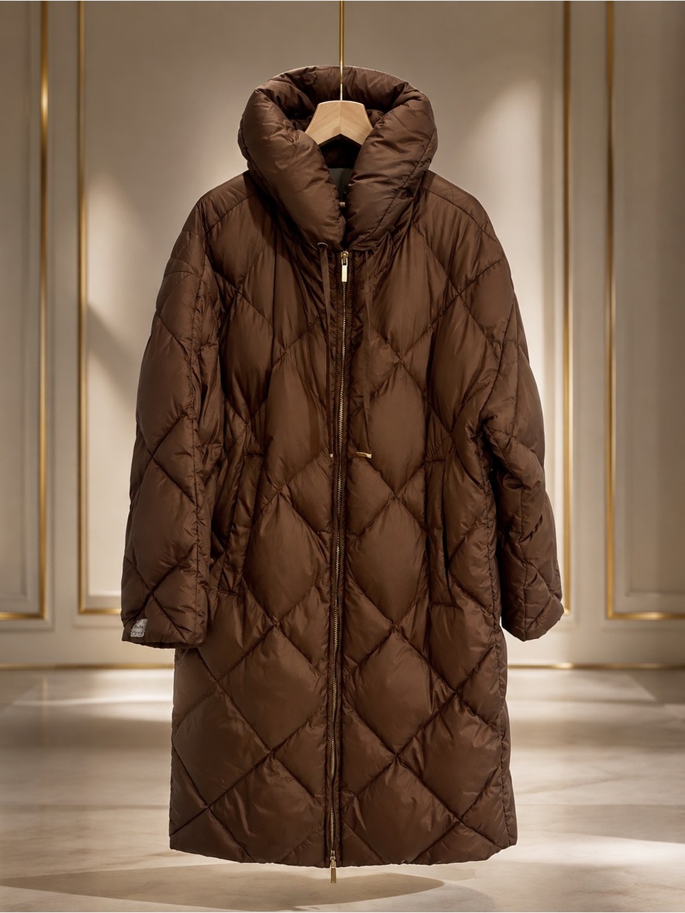 Max Mara The Cube Seipar Quilted Down Coat Brown Visone US 16